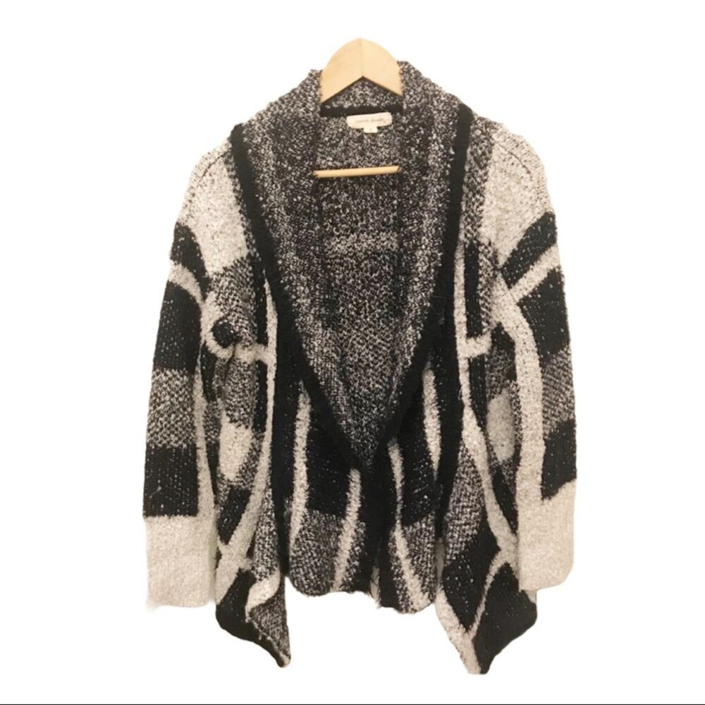 Painted Threads Open Cardigan Black Gray Medium Artsy Cozy